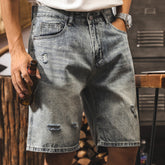 #HKL-8689-2-ST# American retro ripped denim shorts