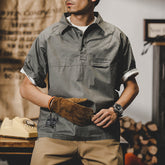 #MS-SJ-Q1-6031# American-style thin workwear lapel short-sleeved T-shirt