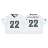 Broken Planet 22 Cropped Mesh Football Jersey, White Retro Oversized Short Football Tee