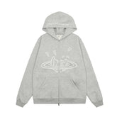 Broken Planet Cracked Planet Zip Up Hoodie - Heather Grey
