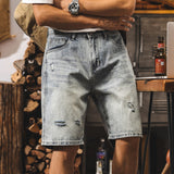 #HKL-8689-2-ST# American retro ripped denim shorts