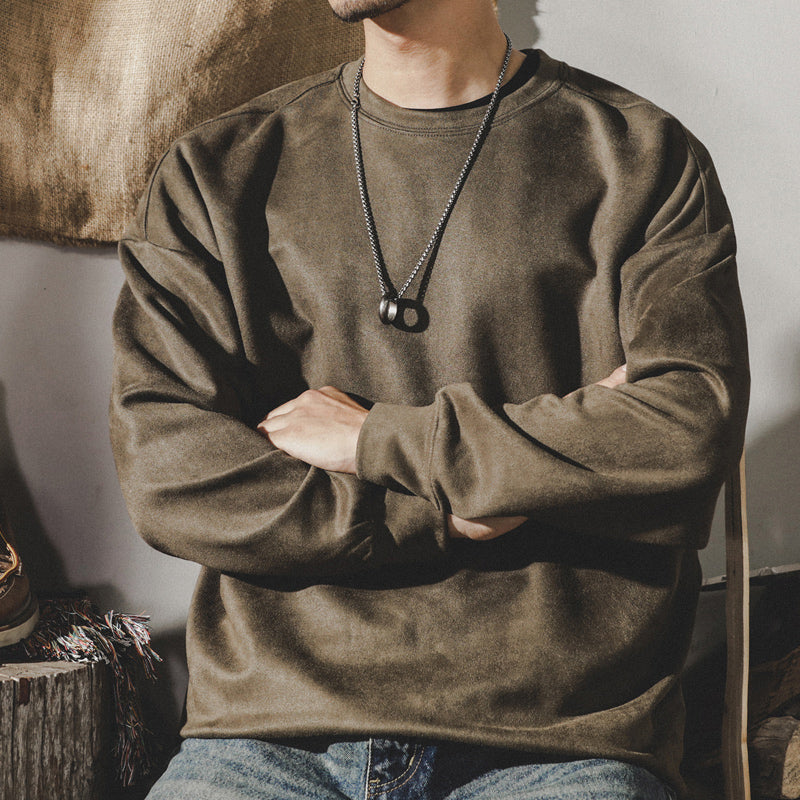 #MS-9806# American retro suede sweatshirt long-sleeved T-shirt