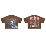 Rare Peace America First Jesus Crown of Thorns Sorry for the Rest of the World Crop Tee - Brown