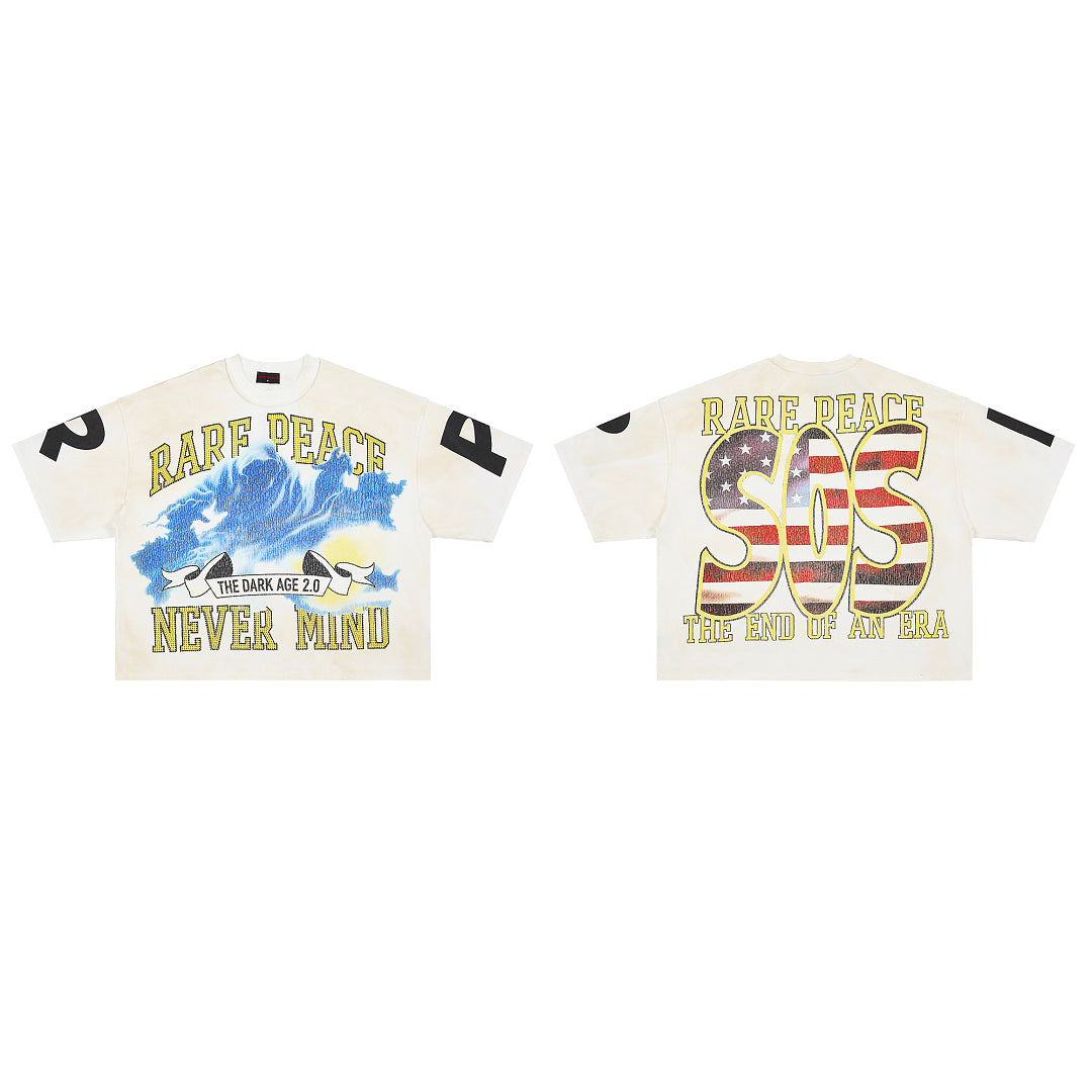Rare Peace Never Mind The Dark Age 2.0 SOS The End of an Era Crop Tee - Cream