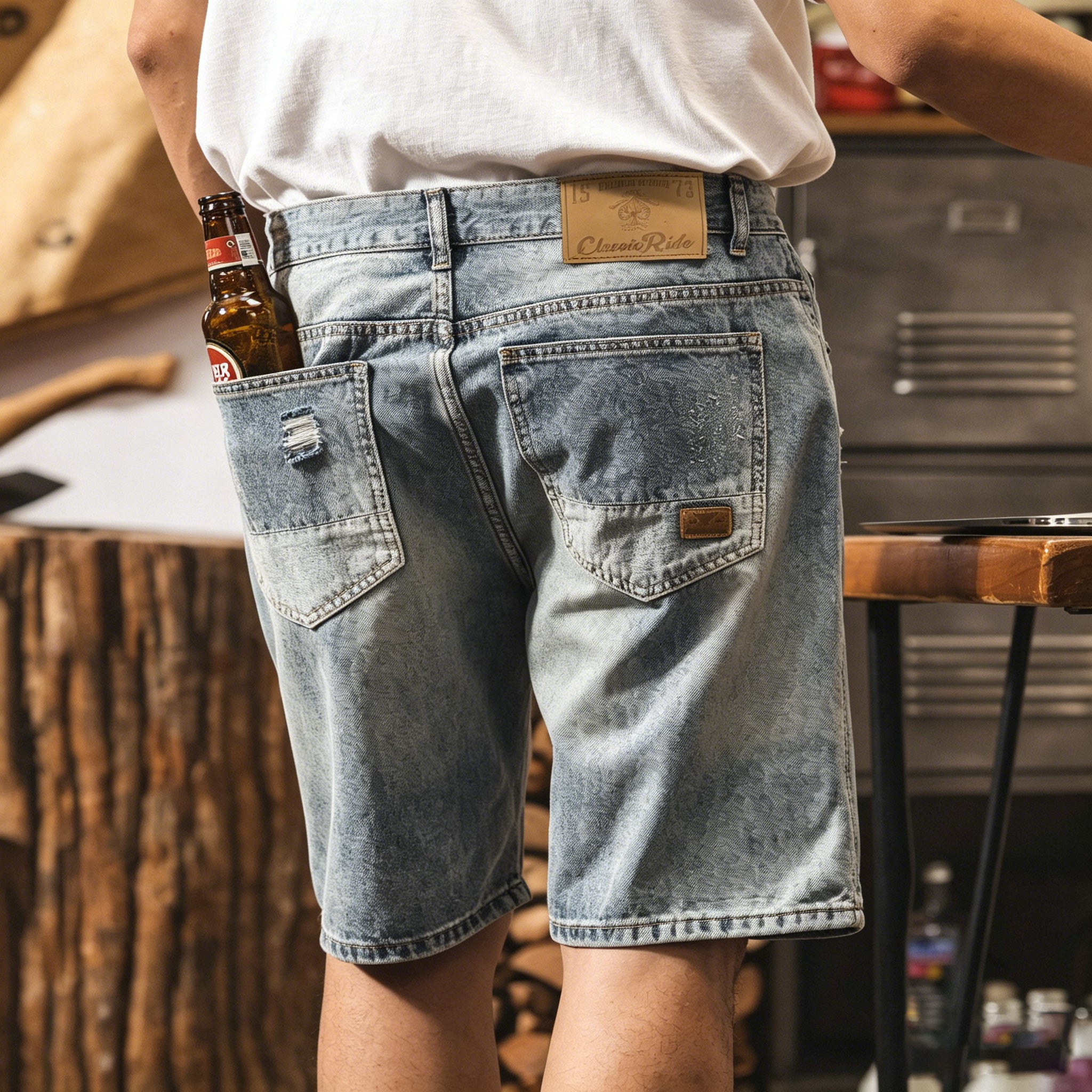#HKL-8689-2-ST# American retro ripped denim shorts