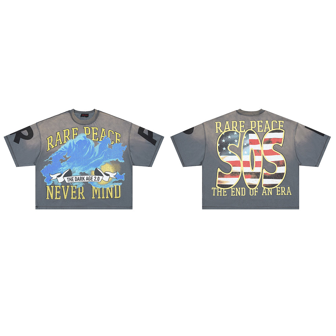 Rare Peace Never Mind The Dark Age 2.0 SOS The End of an Era Crop Tee - Cream