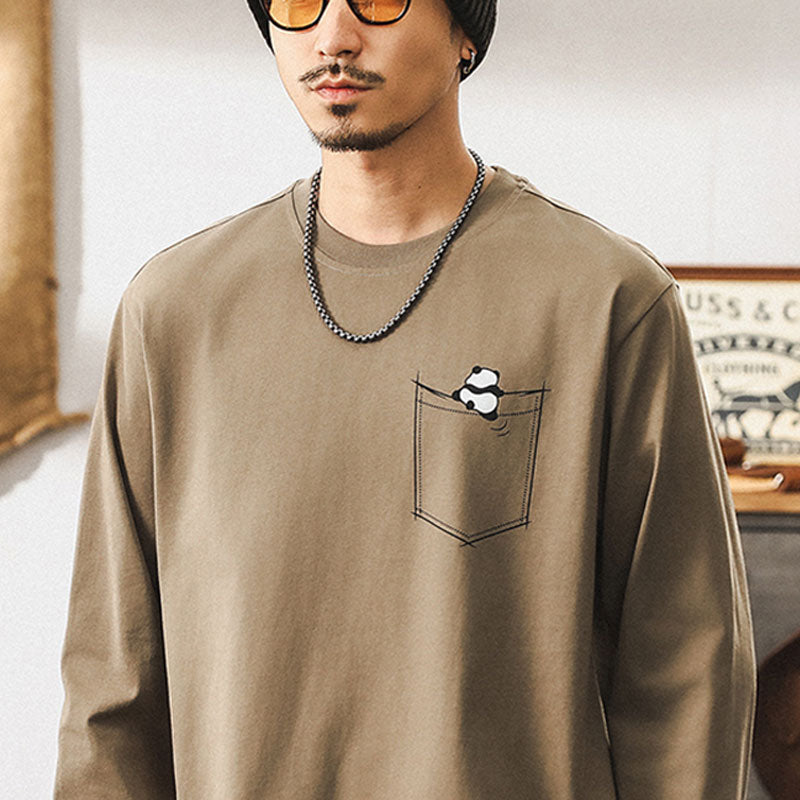#XB-YTX609# American retro panda print long sleeved T-shirt