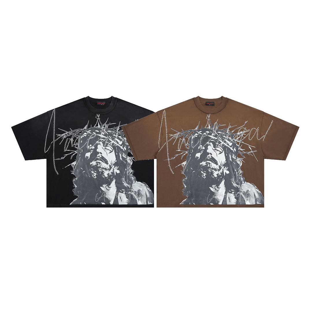 Rare Peace America First Jesus Crown of Thorns Sorry for the Rest of the World Crop Tee - Brown