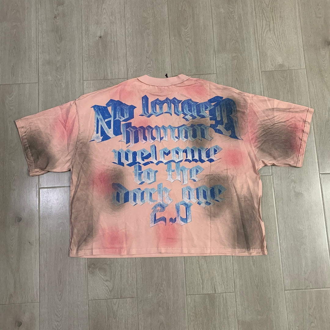 Rare Peace No Longer Human Welcome to the Dark One 2.0 Skull Gas Mask Graphic Tee - Pink