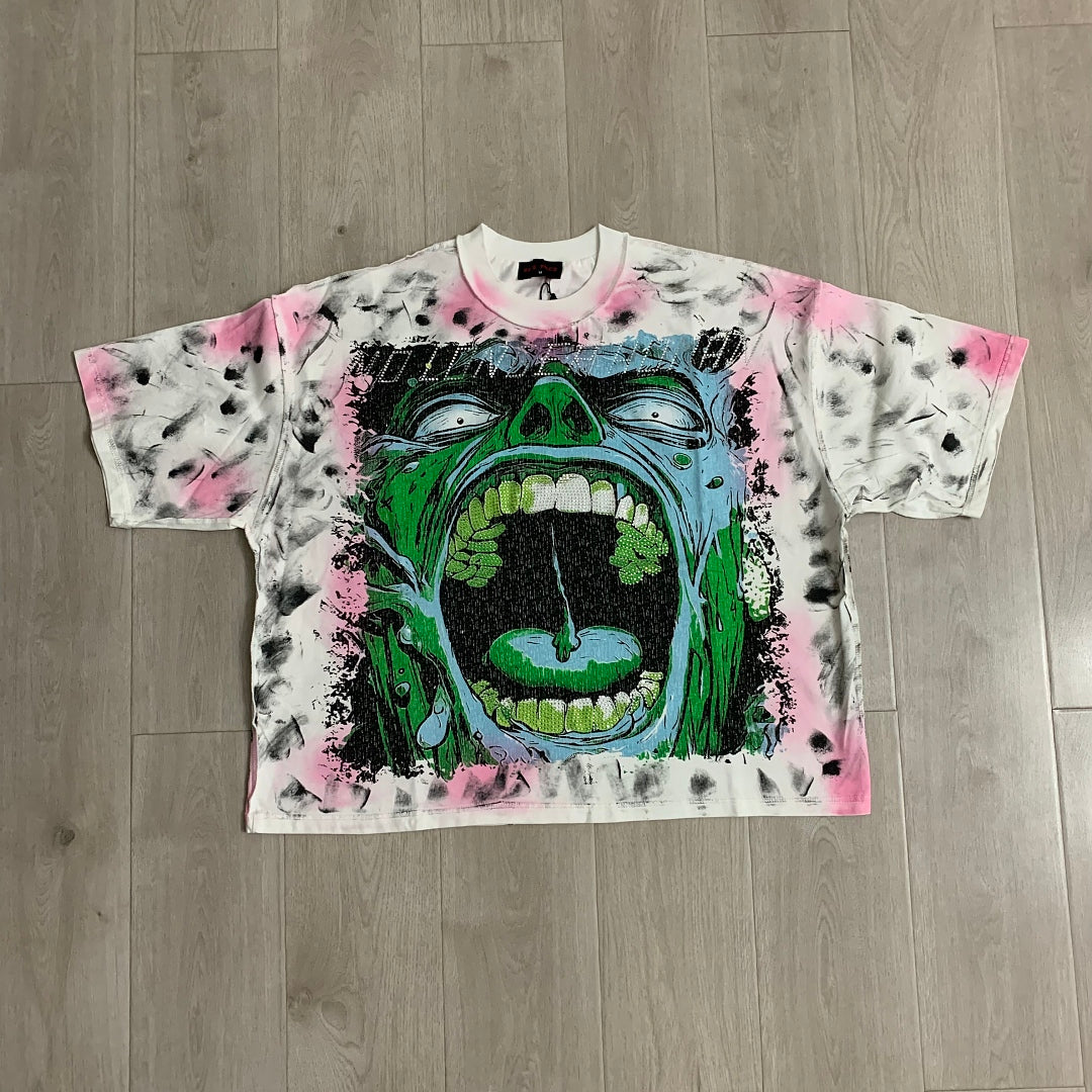 Rare Peace Enraged Save Our Souls Monster Screaming Crop Tee - Tie Dye White Pink