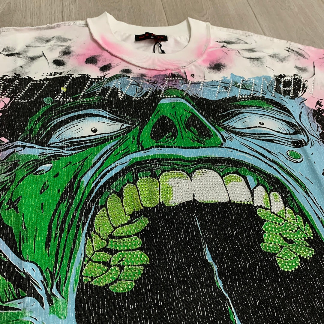 Rare Peace Enraged Save Our Souls Monster Screaming Crop Tee - Tie Dye White Pink