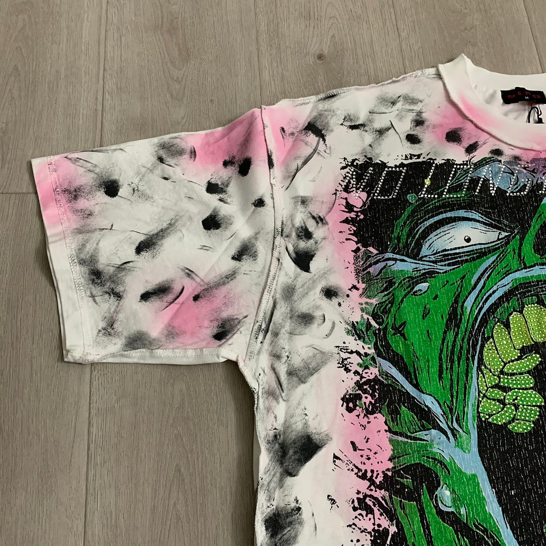 Rare Peace Enraged Save Our Souls Monster Screaming Crop Tee - Tie Dye White Pink