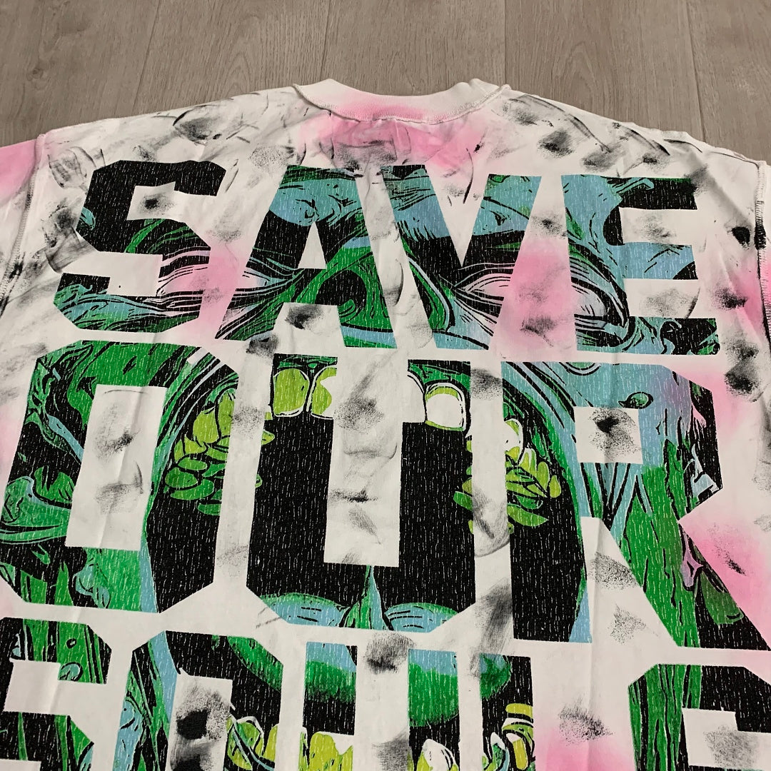Rare Peace Enraged Save Our Souls Monster Screaming Crop Tee - Tie Dye White Pink