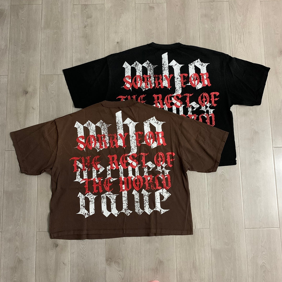 Rare Peace America First Jesus Crown of Thorns Sorry for the Rest of the World Crop Tee - Brown