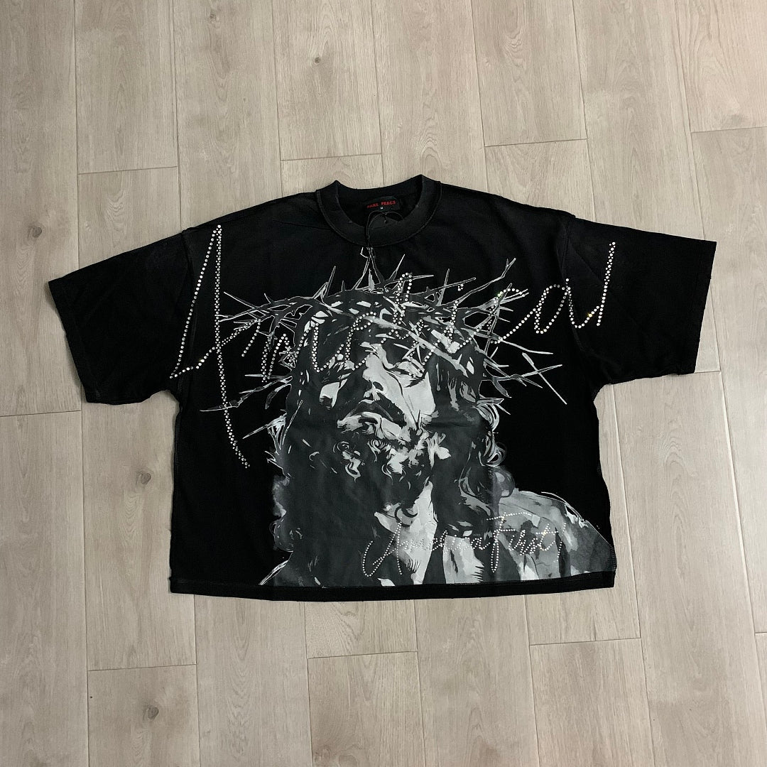 Rare Peace America First Jesus Crown of Thorns Sorry for the Rest of the World Crop Tee - Brown