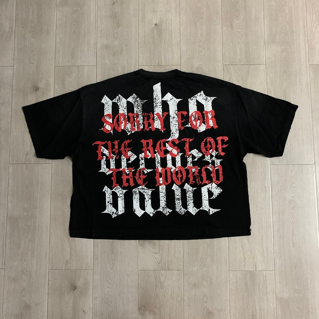 Rare Peace America First Jesus Crown of Thorns Sorry for the Rest of the World Crop Tee - Brown