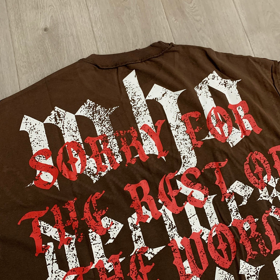Rare Peace America First Jesus Crown of Thorns Sorry for the Rest of the World Crop Tee - Brown