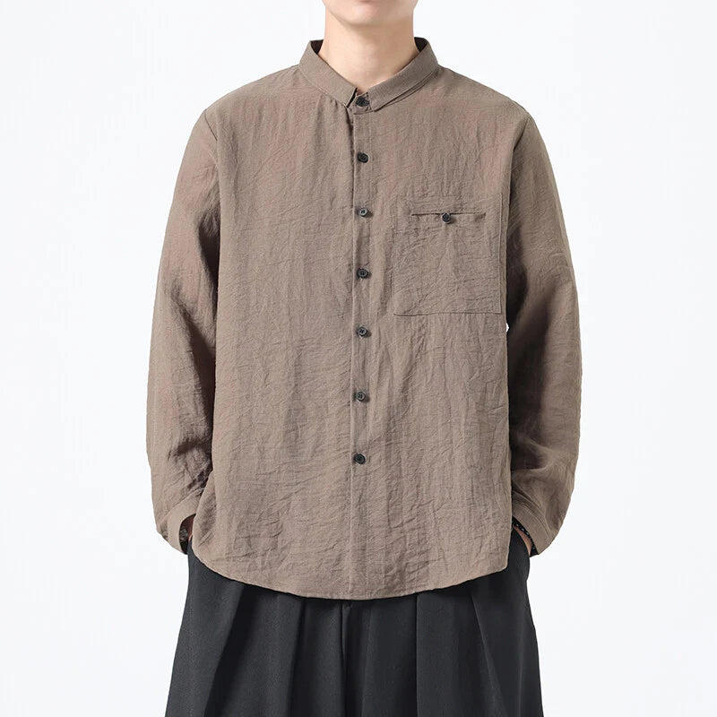 #305A-30530# Japanese style cotton and linen long-sleeved shirt