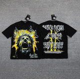 GLAZA GOD Golden Thunder Rhinestone Graphic T-Shirt
