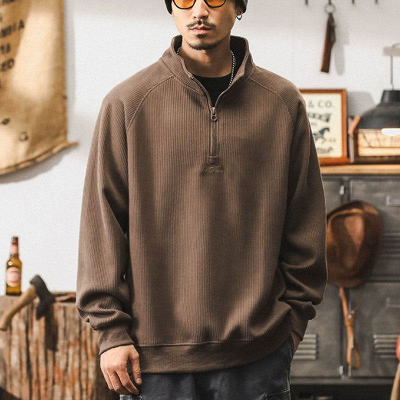 #GC-ML630# American retro zipper stand collar sweatshirt