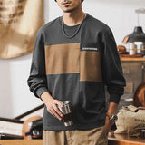 #MKQS-5012-ST# American retro long-sleeved T-shirt with contrasting colors