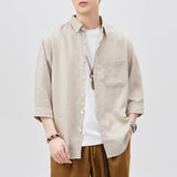 #A129-T201# Vintage linen three-quarter sleeve shirt