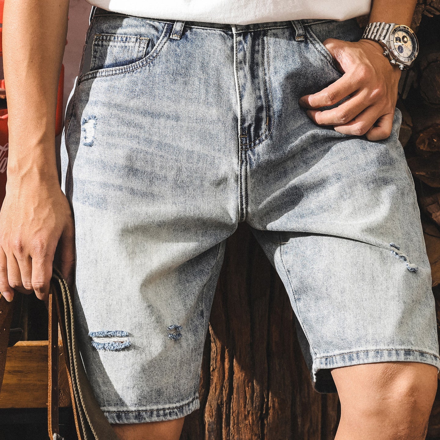 #HKL-8689-2-ST# American retro ripped denim shorts
