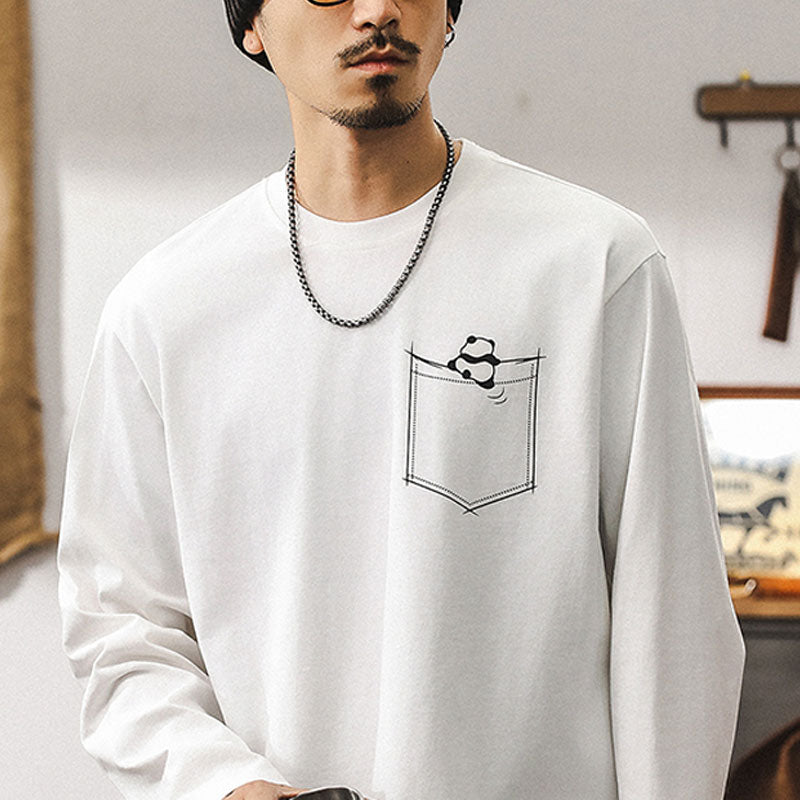 #XB-YTX609# American retro panda print long sleeved T-shirt