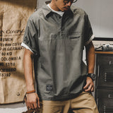 #MS-SJ-Q1-6031# American-style thin workwear lapel short-sleeved T-shirt