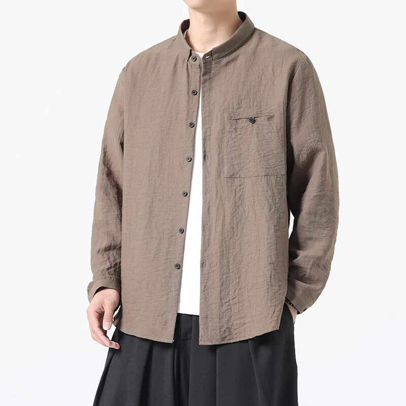 #305A-30530# Japanese style cotton and linen long-sleeved shirt