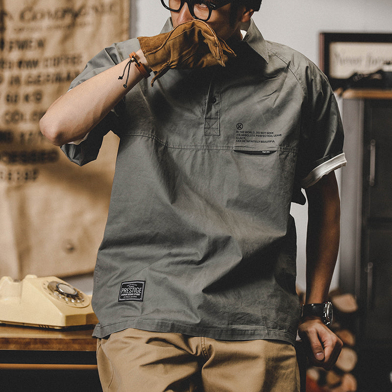 #MS-SJ-Q1-6031# American-style thin workwear lapel short-sleeved T-shirt