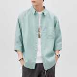 #A129-T201# Vintage linen three-quarter sleeve shirt