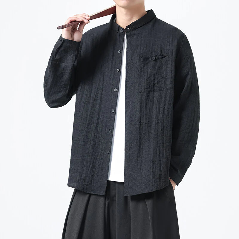 #305A-30530# Japanese style cotton and linen long-sleeved shirt