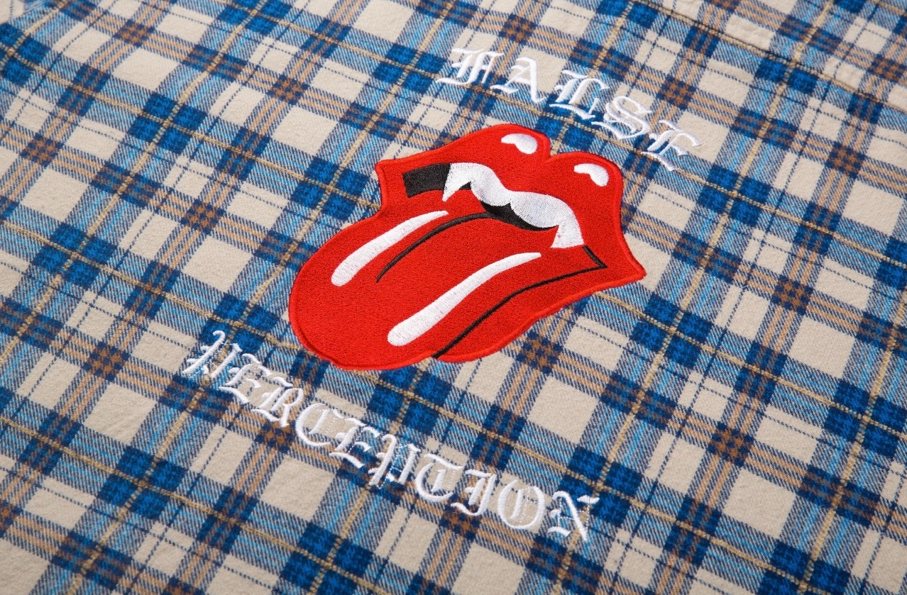 False Perception Rolling Stones Blue Brown Plaid Flannel