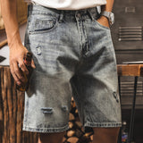 #HKL-8689-2-ST# American retro ripped denim shorts