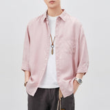 #A129-T201# Vintage linen three-quarter sleeve shirt