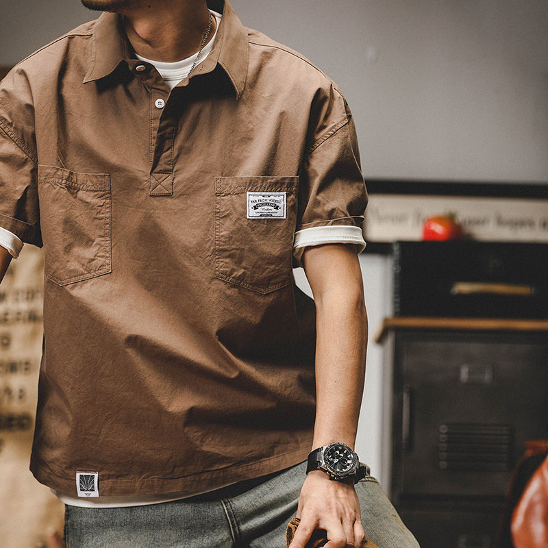 #MS-SJ-Q1-6031# American workwear collared short-sleeved T-shirt