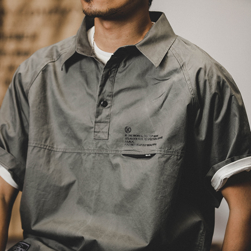 #MS-SJ-Q1-6031# American-style thin workwear lapel short-sleeved T-shirt
