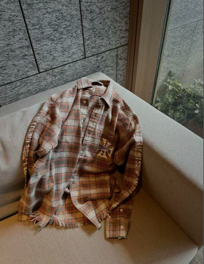 False Perception Cracked Cross Distressed Plaid Flannel