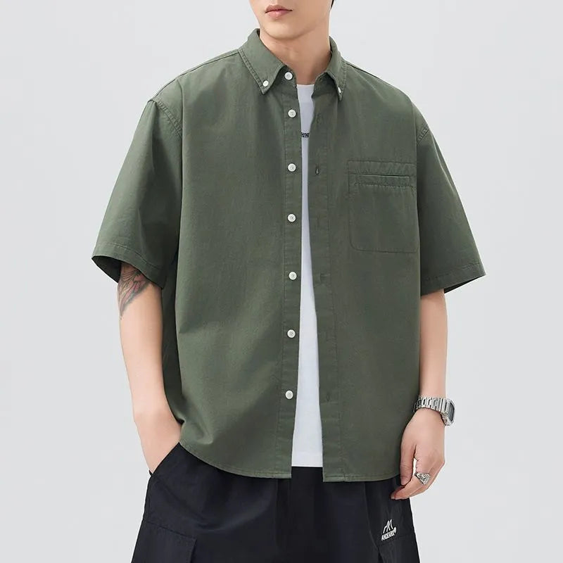 #A129-T228# Japanese workwear short-sleeved shirt