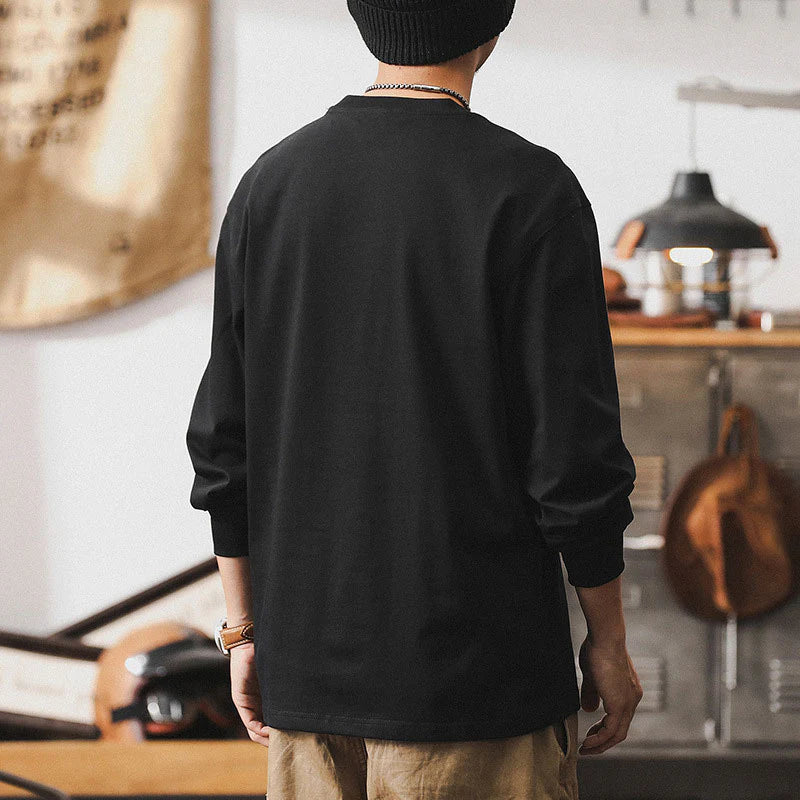 #MKQS-5012-ST# American retro long-sleeved T-shirt with contrasting colors