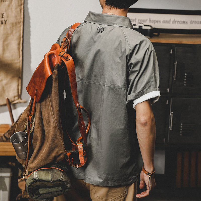 #MS-SJ-Q1-6031# American-style thin workwear lapel short-sleeved T-shirt