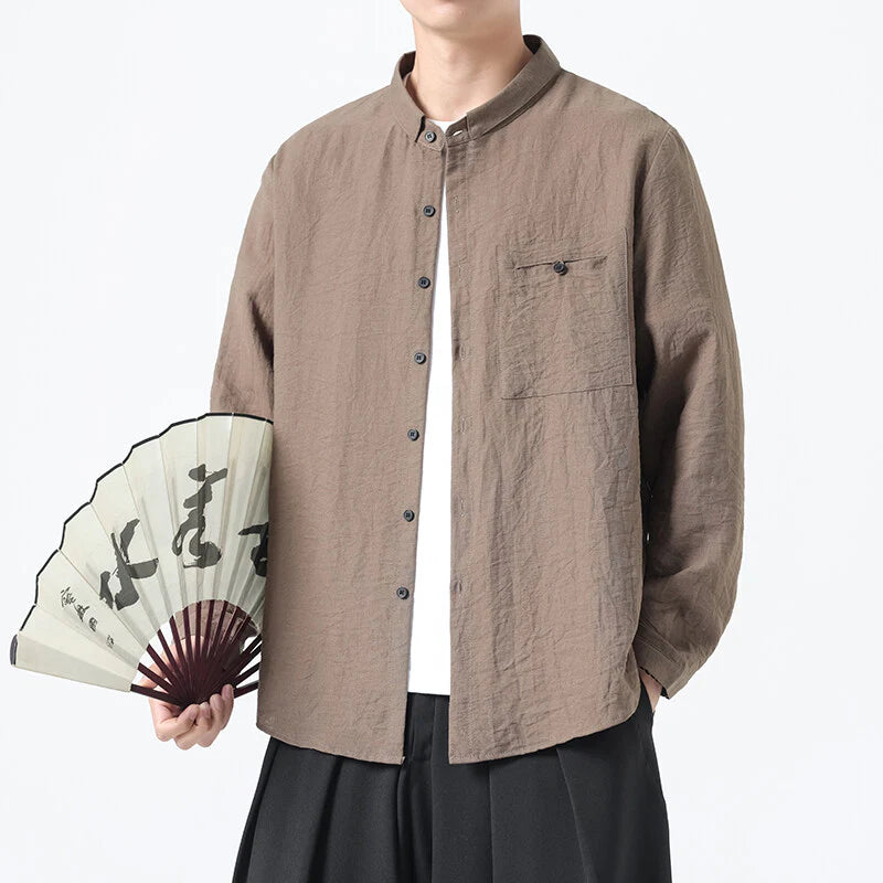 #305A-30530# Japanese style cotton and linen long-sleeved shirt
