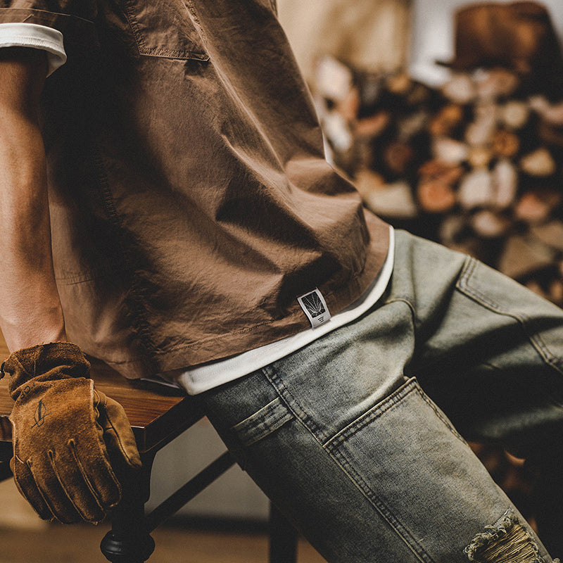 #MS-SJ-Q1-6031# American workwear collared short-sleeved T-shirt
