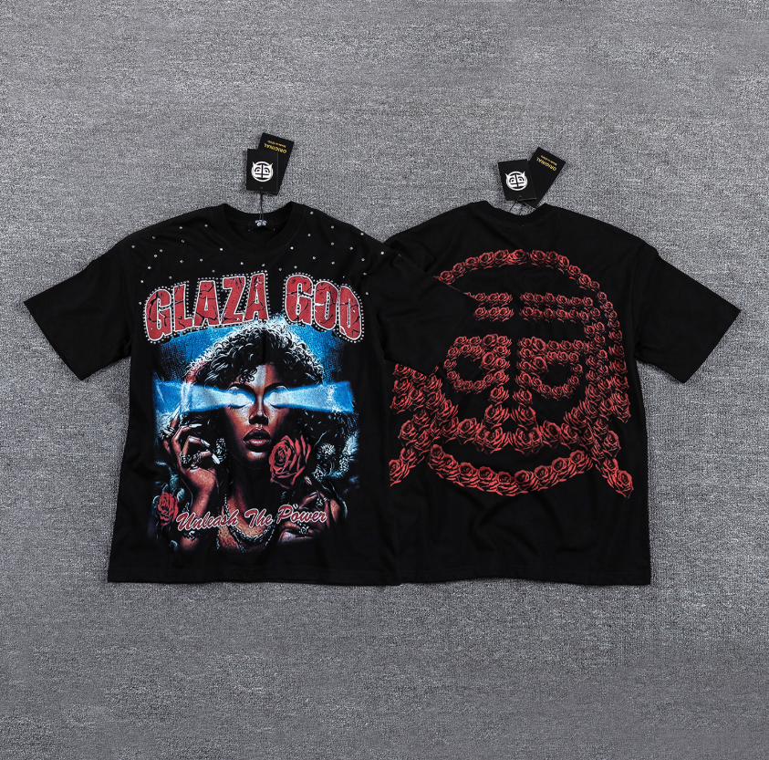 GLAZA GOD Roses & Roses Red Skull Graphic T-Shirt