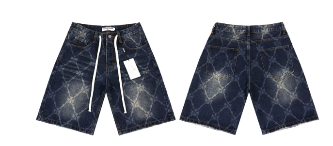 Vale Forever Deep Blue Diamond Pattern Denim Shorts