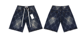 Vale Forever Deep Blue Diamond Pattern Denim Shorts