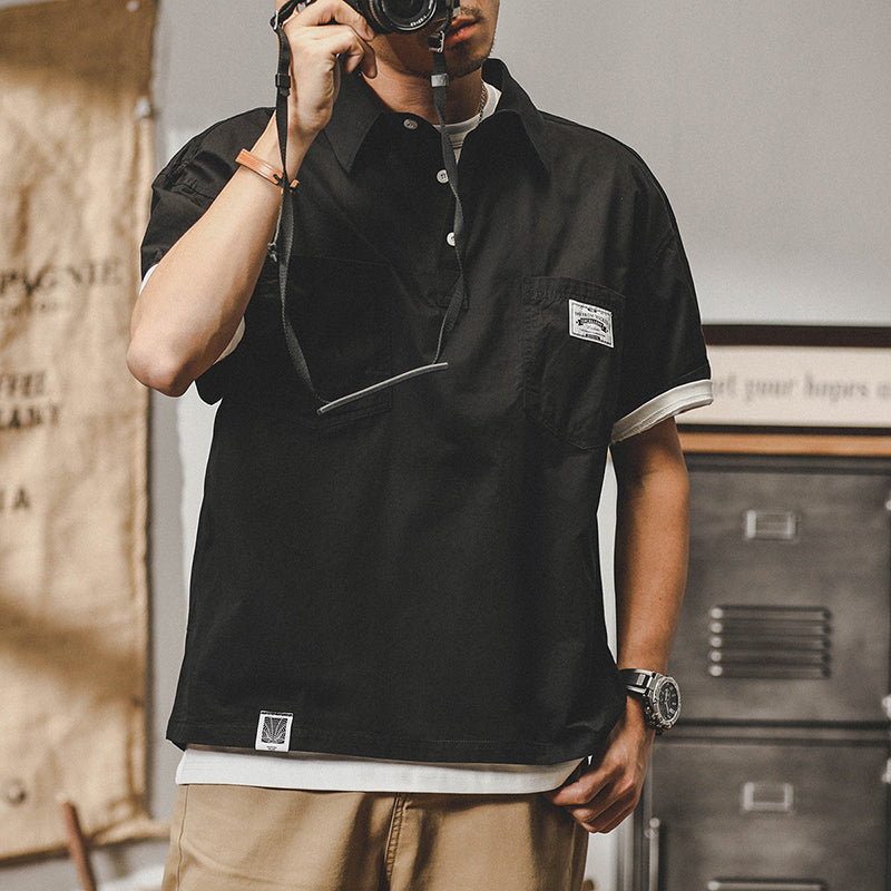 #MS-SJ-Q1-6031# American workwear collared short-sleeved T-shirt