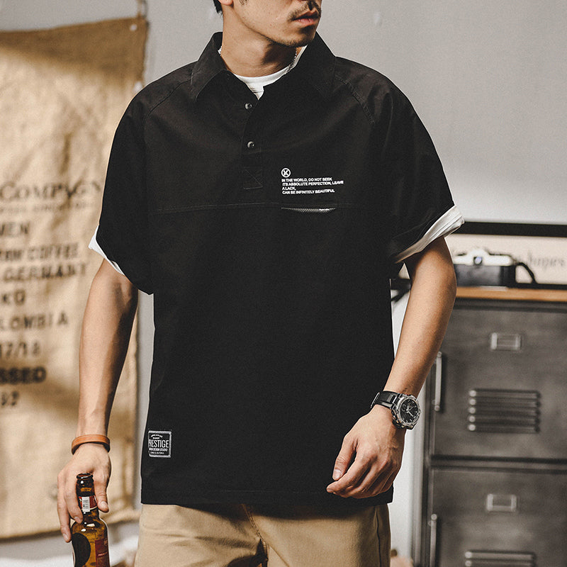 #MS-SJ-Q1-6031# American-style thin workwear lapel short-sleeved T-shirt