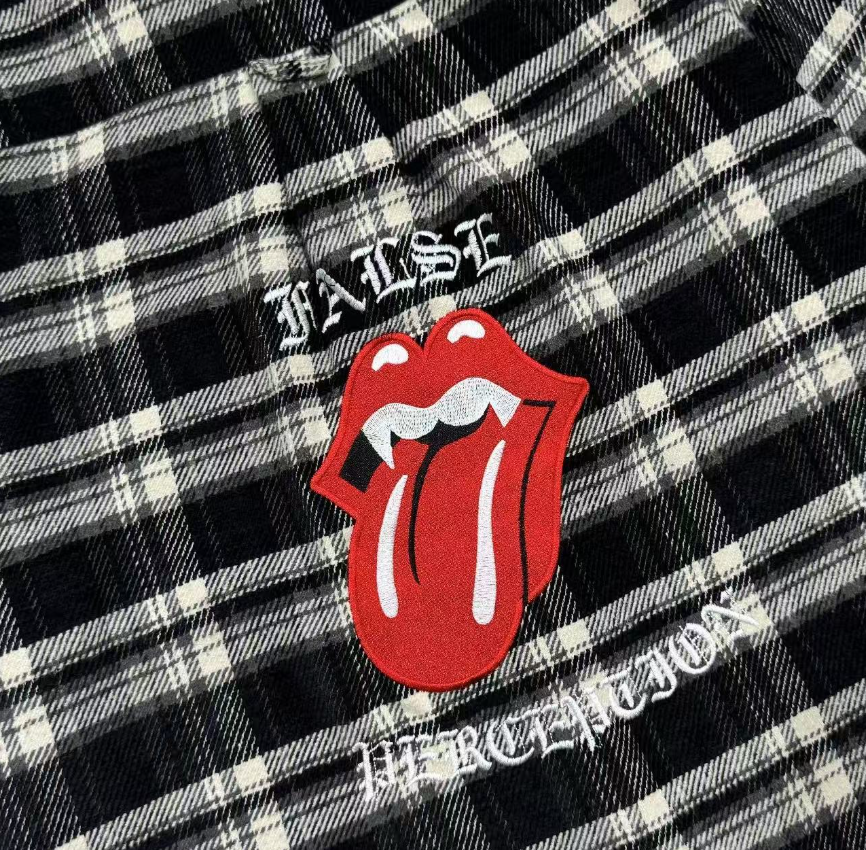 False Perception Rolling Stones Black Plaid Flannel